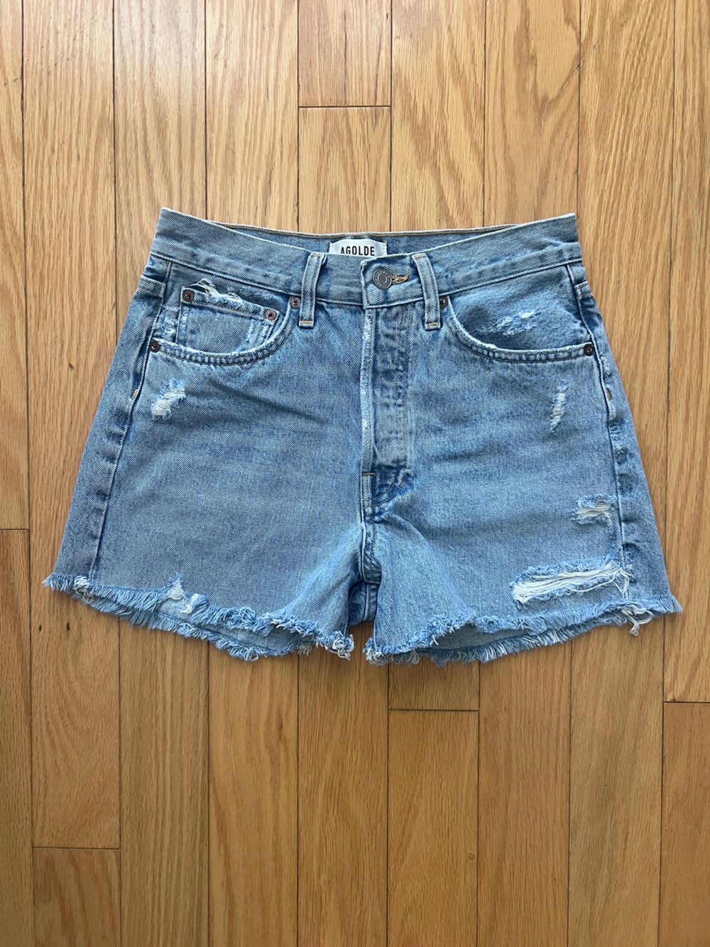 Goldie Light Wash Distressed Denim Shorts